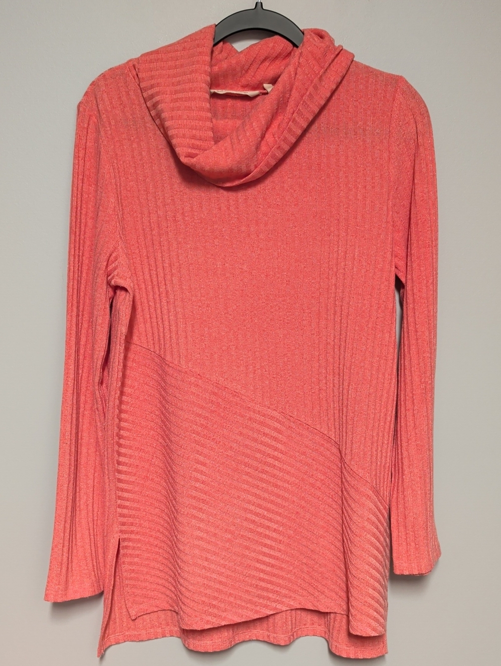 Soft Surroundings Coral Ribbed Cowlneck Tunic Top